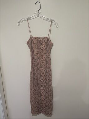 Pink Snake-Print Slip Dress with Thin Straps